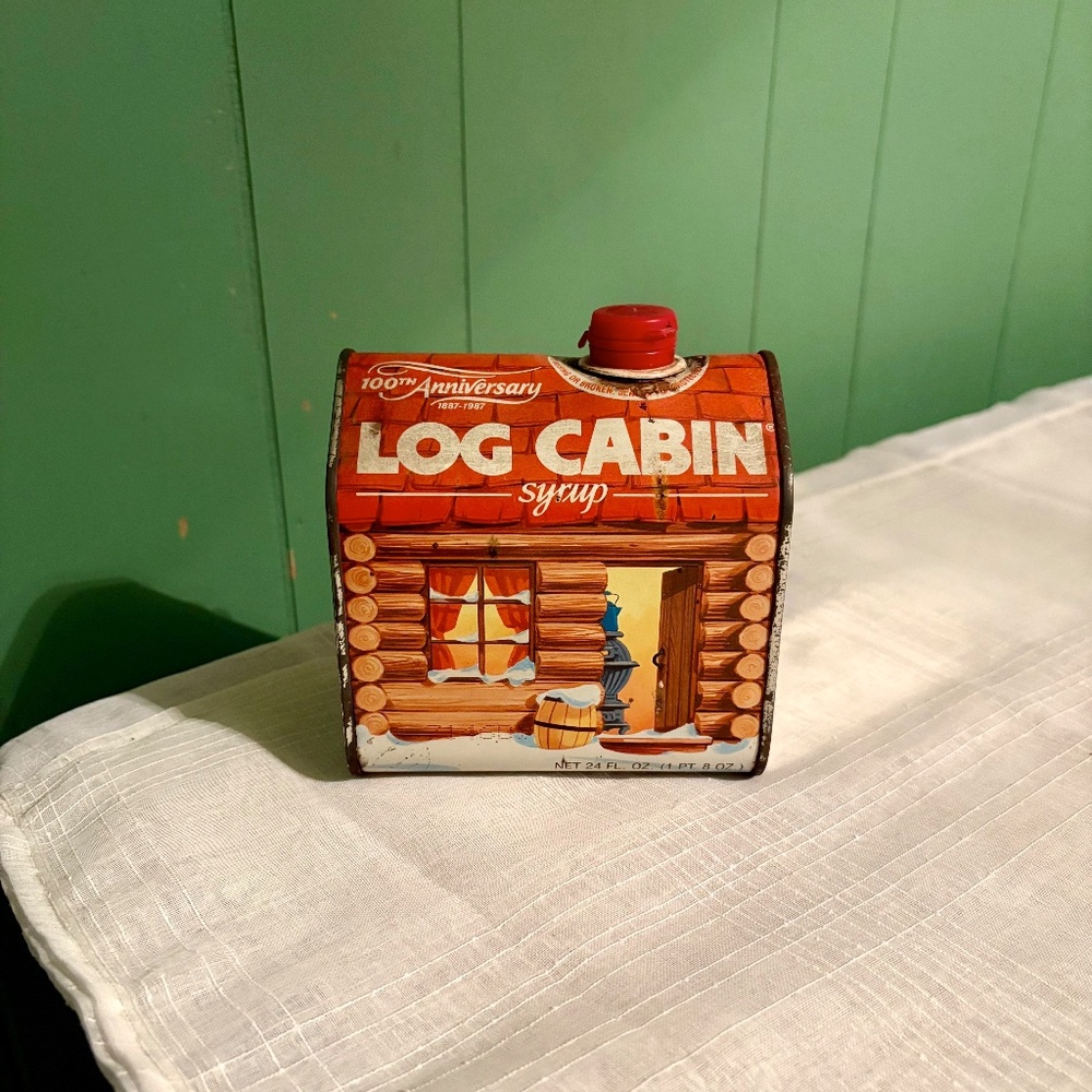 Vintage 1987 Log Cabin Syrup Tin 100th Anniversary General Foods Christmas